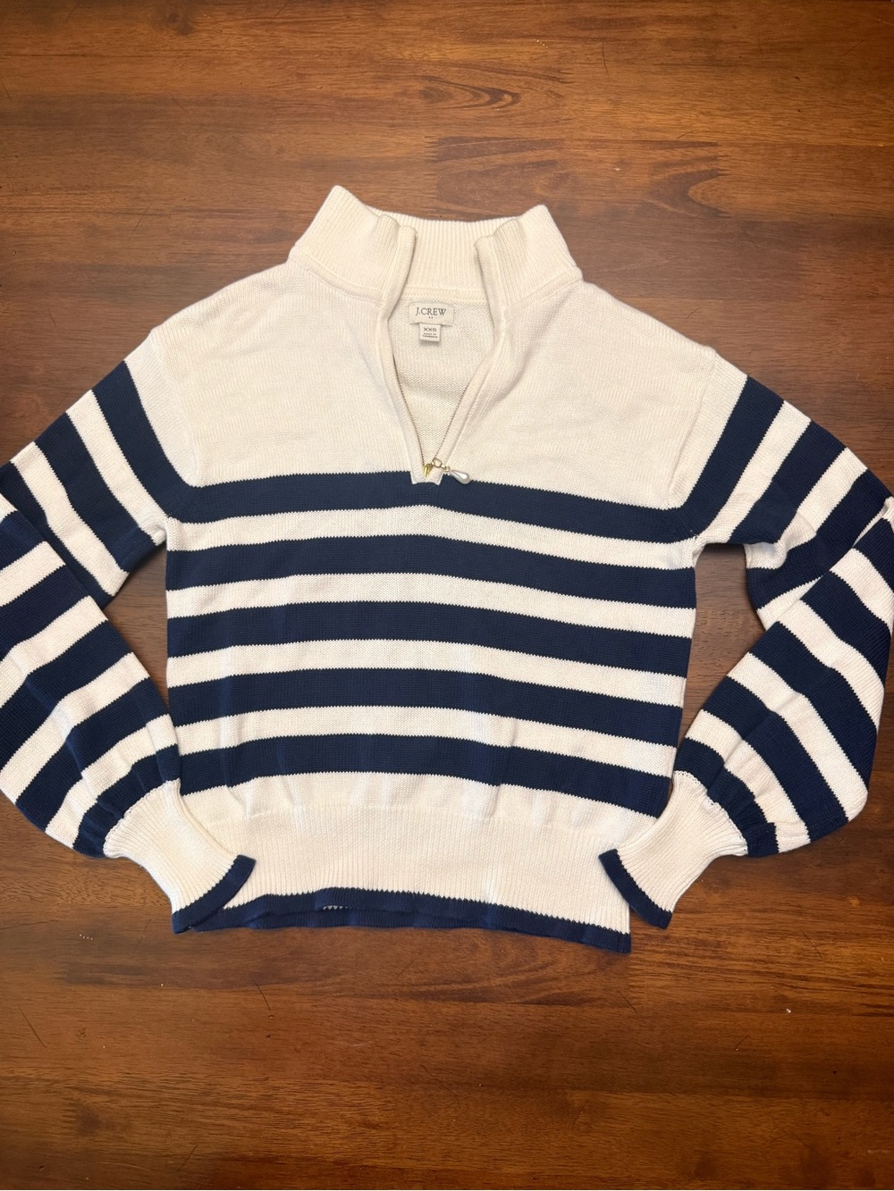 J. Crew Striped Half-Zip Sweater with Pearl Zipper in Blue and Cream - Picture 10 of 10